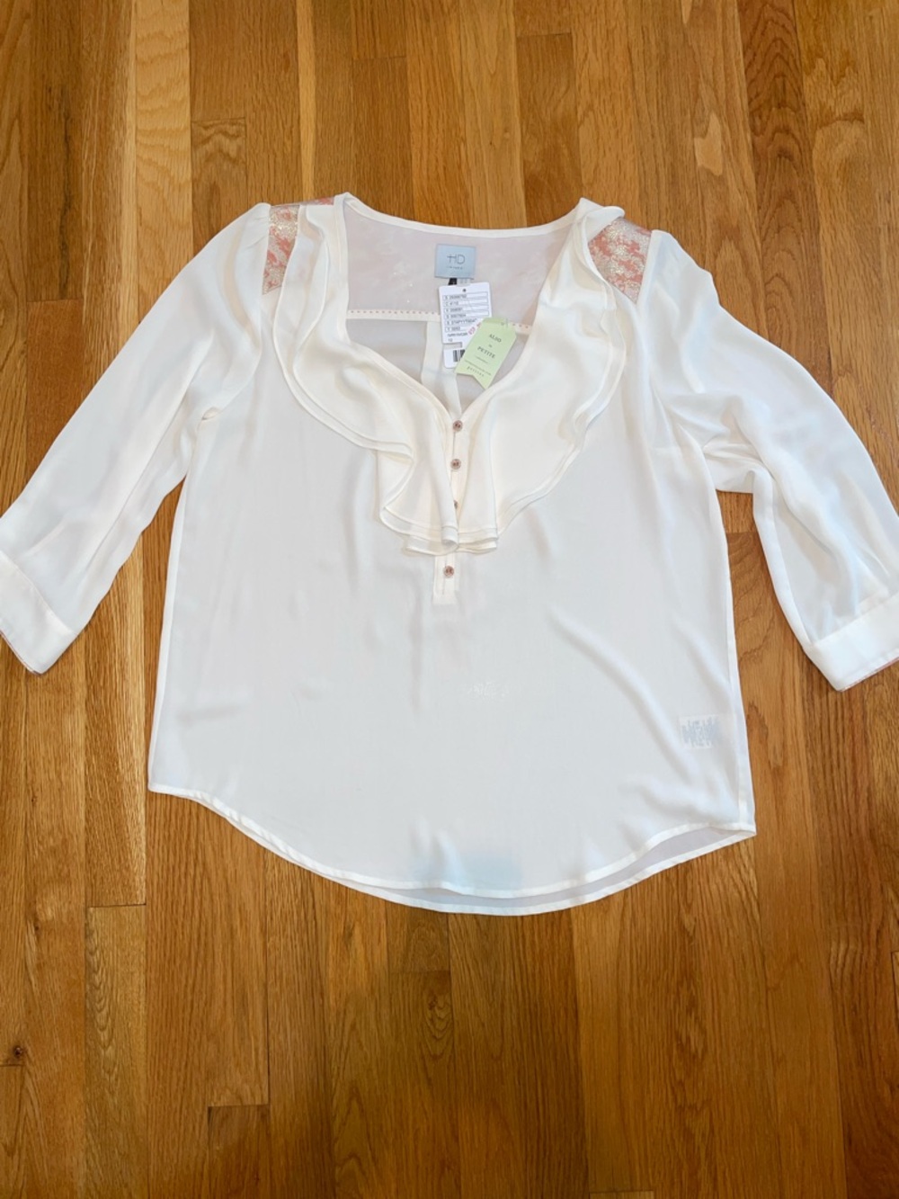 Anthropologie Cream Ruffled V-Neck Blouse HD in Paris size US12